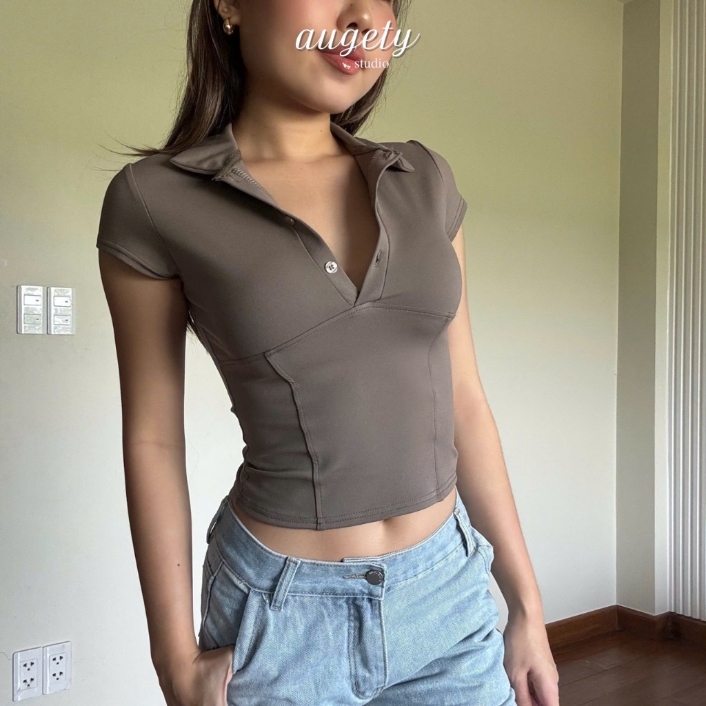 Áo Thun Polo Ôm Body Có Nút Augety Studio LETTIE TOP | BigBuy360 - bigbuy360.vn