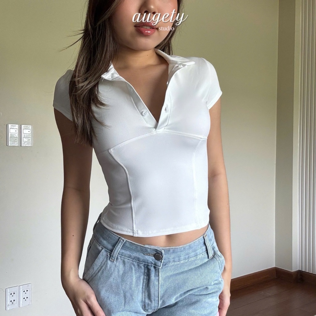 Áo Thun Polo Ôm Body Có Nút Augety Studio LETTIE TOP | BigBuy360 - bigbuy360.vn