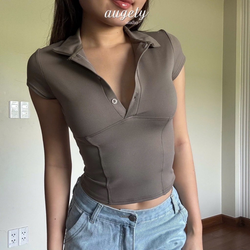 Áo Thun Polo Ôm Body Có Nút Augety Studio LETTIE TOP | BigBuy360 - bigbuy360.vn