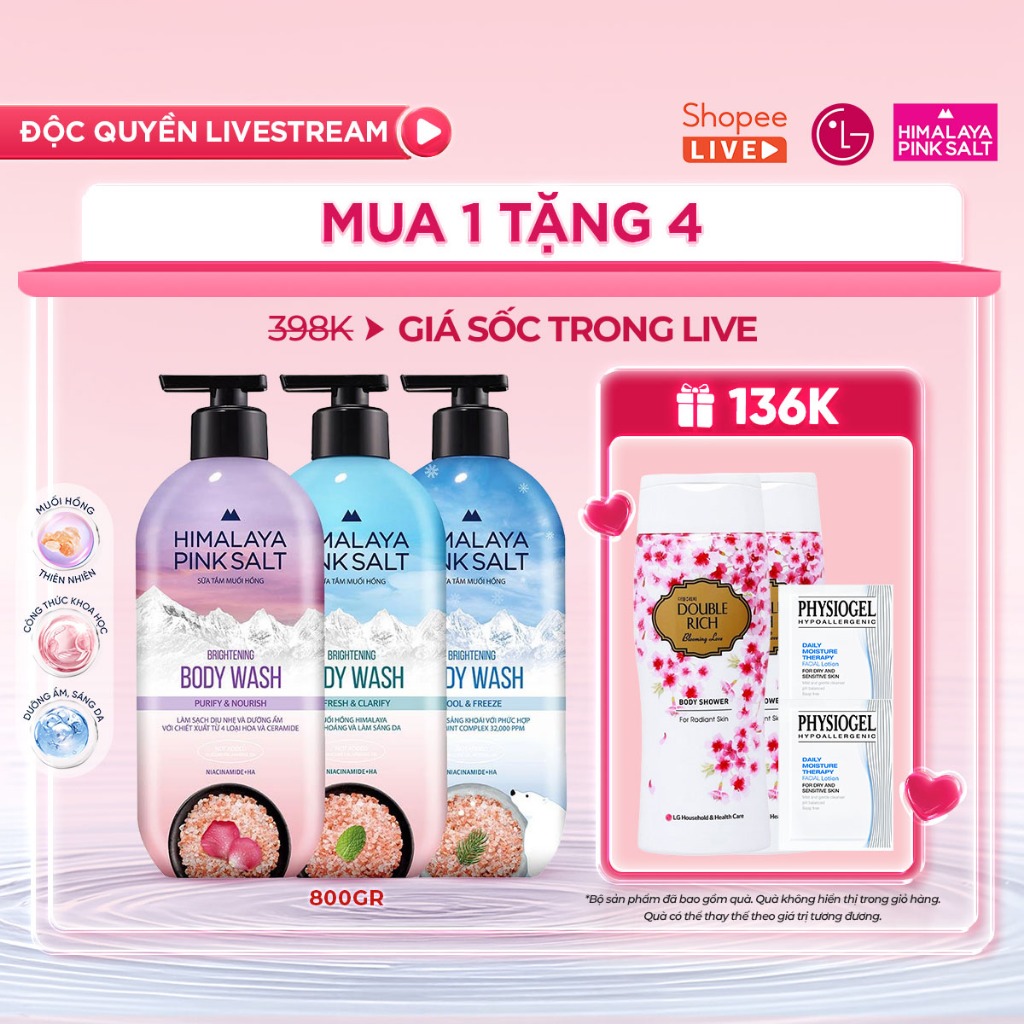 [LG Daily Beauty Official] [ĐỘC QUYỀN LIVE] Sữa tắm muối hồng Himalaya Pink Salt 800g