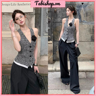  Set áo dạ cổ yếm phối quần dài ống rộng TABISHOP Set đồ nữ sang chảnh mặc đi tiệc đi chơi 245  
