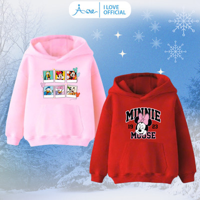 [HÀNG MỚI VỀ] AORE Áo HOODIE Phối Túi MINNIE MARIE, Áo nỉ da cá dài tay có mũ in hoạt hình DISNEY cho bé gái 10-34kg