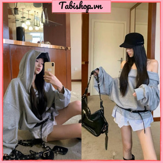 Áo hoodie nữ phối giả set mặc được 2 kiểu TABISHOP Áo sweater nữ tay phồng mặc đi dạo đi chơi thu đông 246  