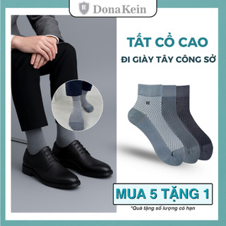  Tất Vớ Nam Cao Cấp Công Sở Văn Phòng Mang Giầy Tây Vải Sợi Sồi Thấm Hút Hoạ Tiết 3D Xám Trắng DONAKEIN NAC05 
