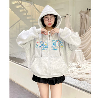 Hoodie Zip Boxy Cúc Bấm Thêu Ngôi Sao Đắp Vải Amadus Nỉ Bông Unisex Nam Nữ Tay Phồng - HDB10