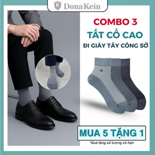  COMBO 3 Tất Nam Cổ Cao Cao Cấp Màu Xám Hoạ Tiết 3D Sang trọng Vớ Công Sở Sợi Sồi Khử Mùi Co Dãn Tốt DONAKEIN NAC05 