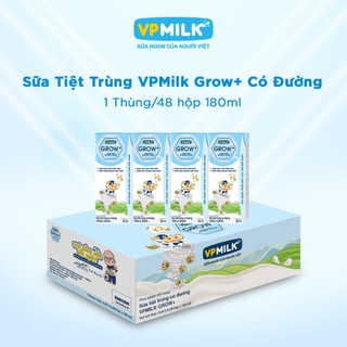   Thùng 48 hộp 180ml  Sữa VPMIlk Grow+ Có đường giúp phát triển toàn diện 