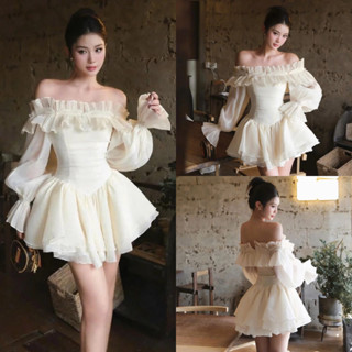   TẶNG QUẦN  SẴN  Đầm Váy Trễ Vai Dài Tay Bồng Xòe Đính Ngọc Tiểu Thư Công Chúa Siêu Xinh 