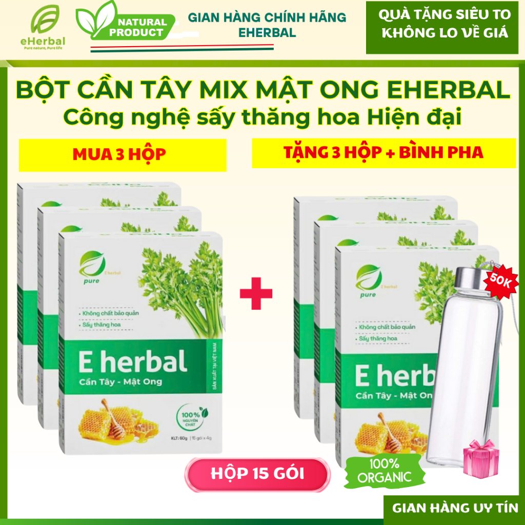 [Mua 3 tặng 3+ Bình] Bột Cần Tây Mix mật ong Sấy Thăng Hoa Eherbal hỗ trợ detox, cải thiện giao diện