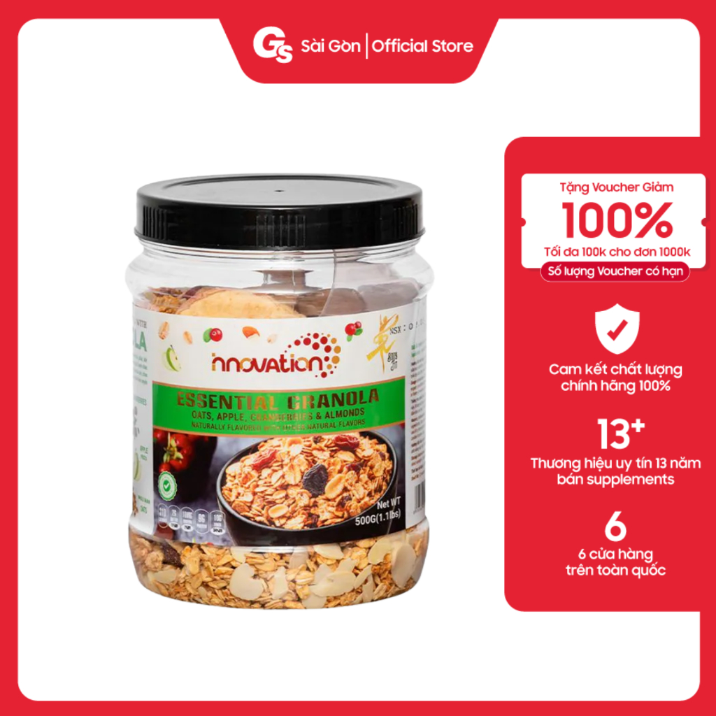 Yến mạch ăn liền Innovation Essential Granola, tốt cho tiêu hóa - Gymstore