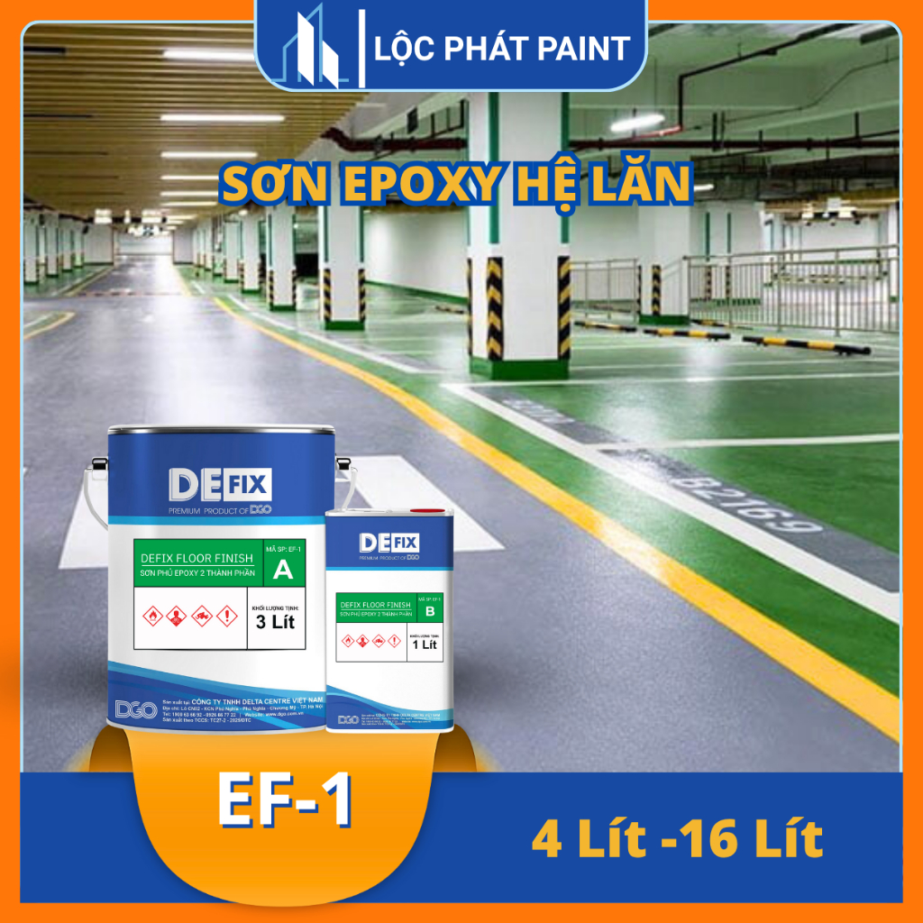 DEFIX - [4Lit/Bộ] Sơn sàn epoxy hệ lăn, sơn epoxy sàn nhà xưởng, chịu mài mòn, chịu tải trọng