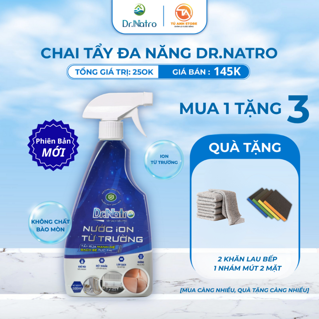  Tẩy đa năng Dr natro tẩy sạch mọi vết bẩn công nghệ ion từ trường 500ml - Tuanhstore 