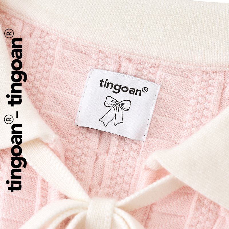 TINGOAN® - Áo len xù hồng dáng lửng phối cổ bẻ dây nơ trắng HELLEN TOP/PK | BigBuy360 - bigbuy360.vn