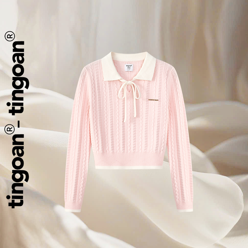 TINGOAN® - Áo len xù hồng dáng lửng phối cổ bẻ dây nơ trắng HELLEN TOP/PK | BigBuy360 - bigbuy360.vn