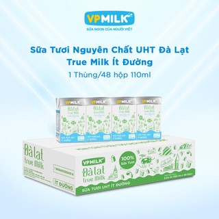   Thùng 48 hộp 110ml  Sữa tươi VPMilk Đà Lạt True Milk Ít Đường Vị Tươi Đà Lạt 