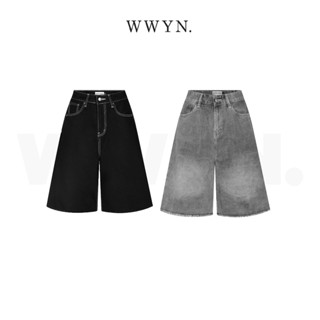  Quần jeans baggy short WWYNSTU ống suông rộng màu XÁM   ĐEN basic chất liệu denim dày dặn 13.5oz 