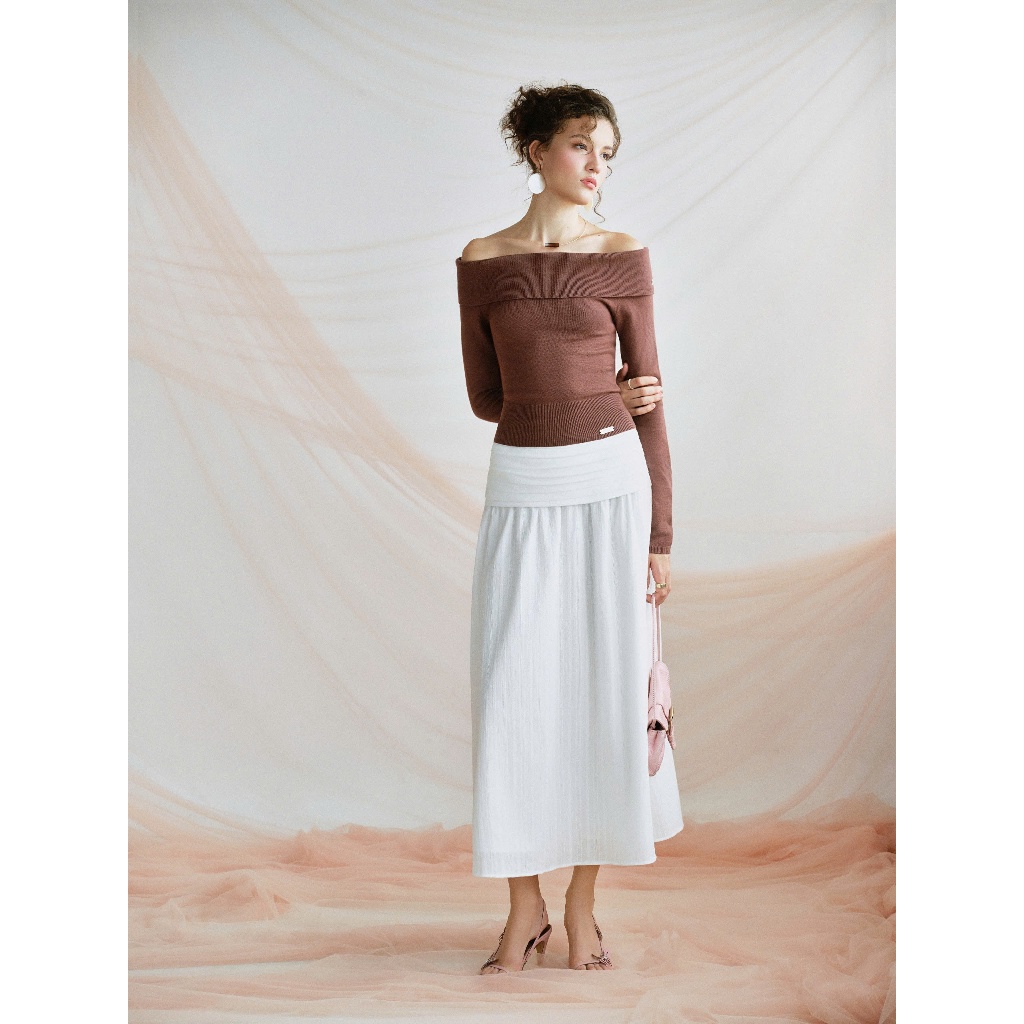 MAVEN - Chân váy trắng dáng dài xếp ly Kane Skirt