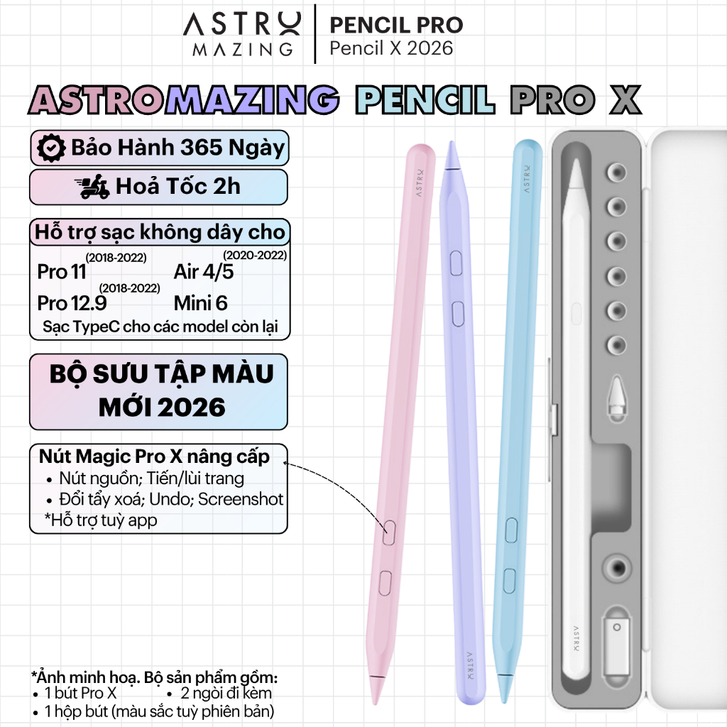[Pencil Pro X 2025] Bút Stylus AstroMazing chống chạm không dây vẽ nét thanh đậm cho máy tính bảng