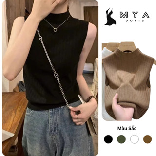 Áo len hè sát nách dệt kim nữ MYA, áo len ba lỗ cổ cao ngắn tay mềm min co giãn thoáng mát