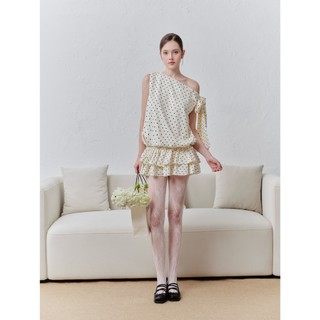  THOSE STUDIOS Đầm bí lệch vai chấm bi màu kem nhẹ nhàng bánh bèo Jina Dress   kèm quần bảo hộ chấm bi  