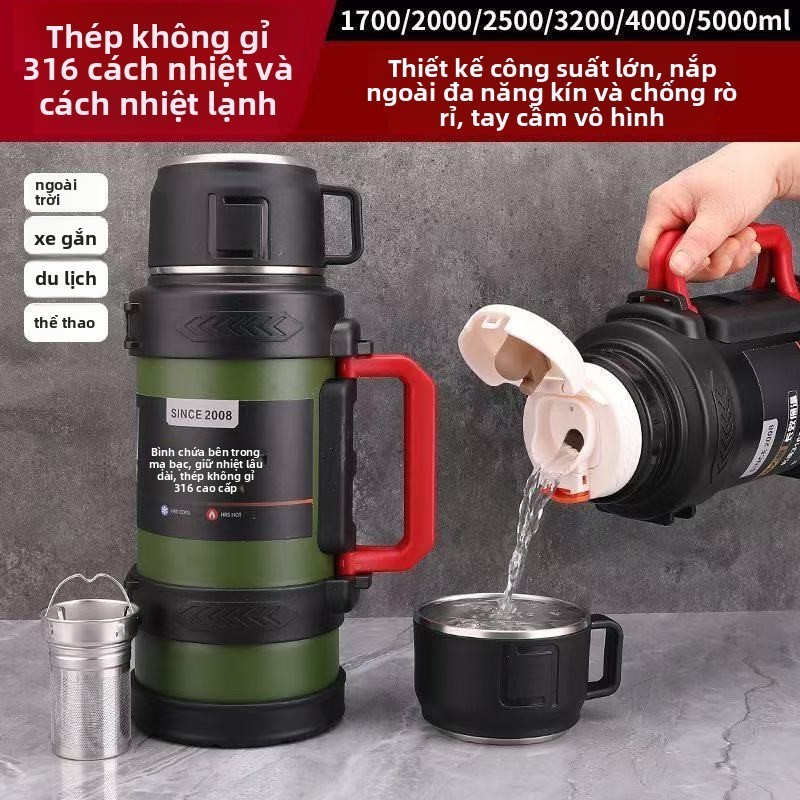 2025 Xe mới 1700ml-5000ml lắp đặt 316 ấm đun nước điện dung tích lớn du lịch ngoài trời công trường bình nước inox