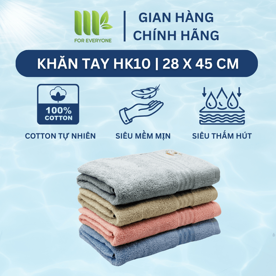Khăn Tay Siêu Thấm Hút HK10 | Thương Hiệu MK | 100% Cotton | Cỡ Nhỏ: 28 x 45 cm | Nhiều Màu