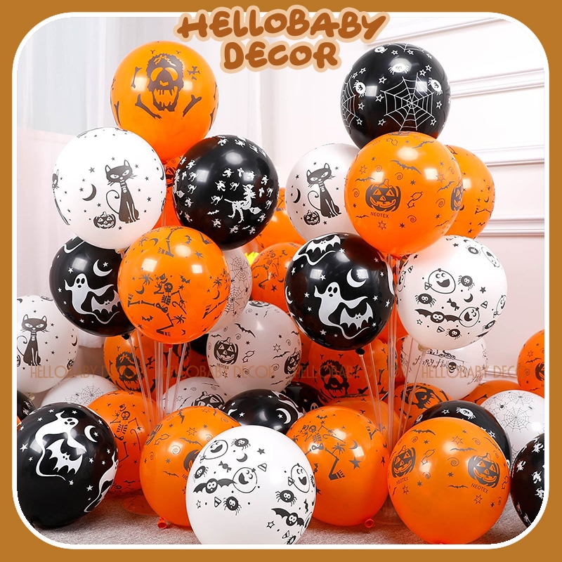 Set 10 bóng in chữ Halloween, bóng in hình trang trí lễ hội Halloween - HelloBaby Decor