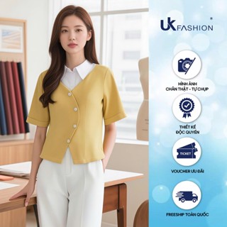  Áo Sơ Mi Phối Cổ Sen Vạt Lượn UK Fashion Công Sở Nữ Thanh Lịch Thời Thượng Vải Mềm Mịn UKSM2507007 