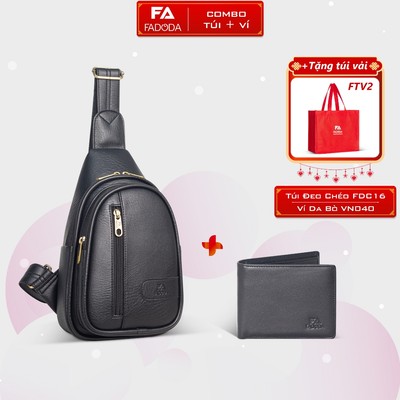 Combo Túi đeo chéo trước ngực Fadoda FDC16 và Ví da bò Fadoda VN040