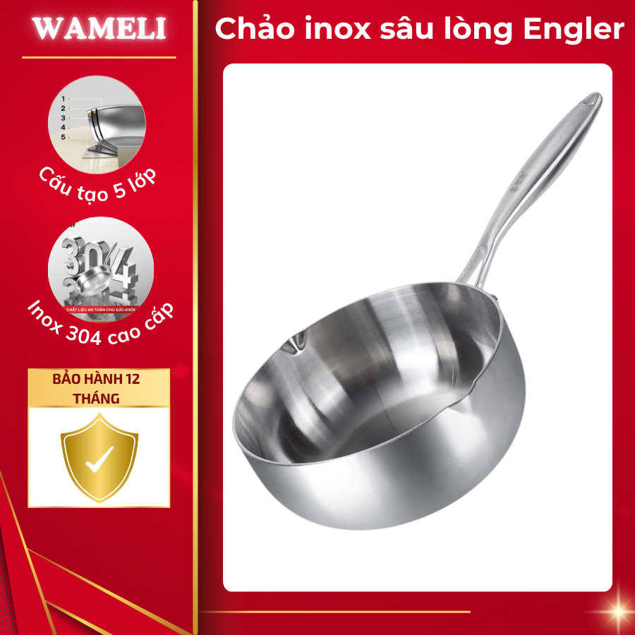 Chảo inox 304 sâu lòng Engler EL3860 đáy 5 lớp chống dính dùng cho mọi loại bếp cam kết chính hãng