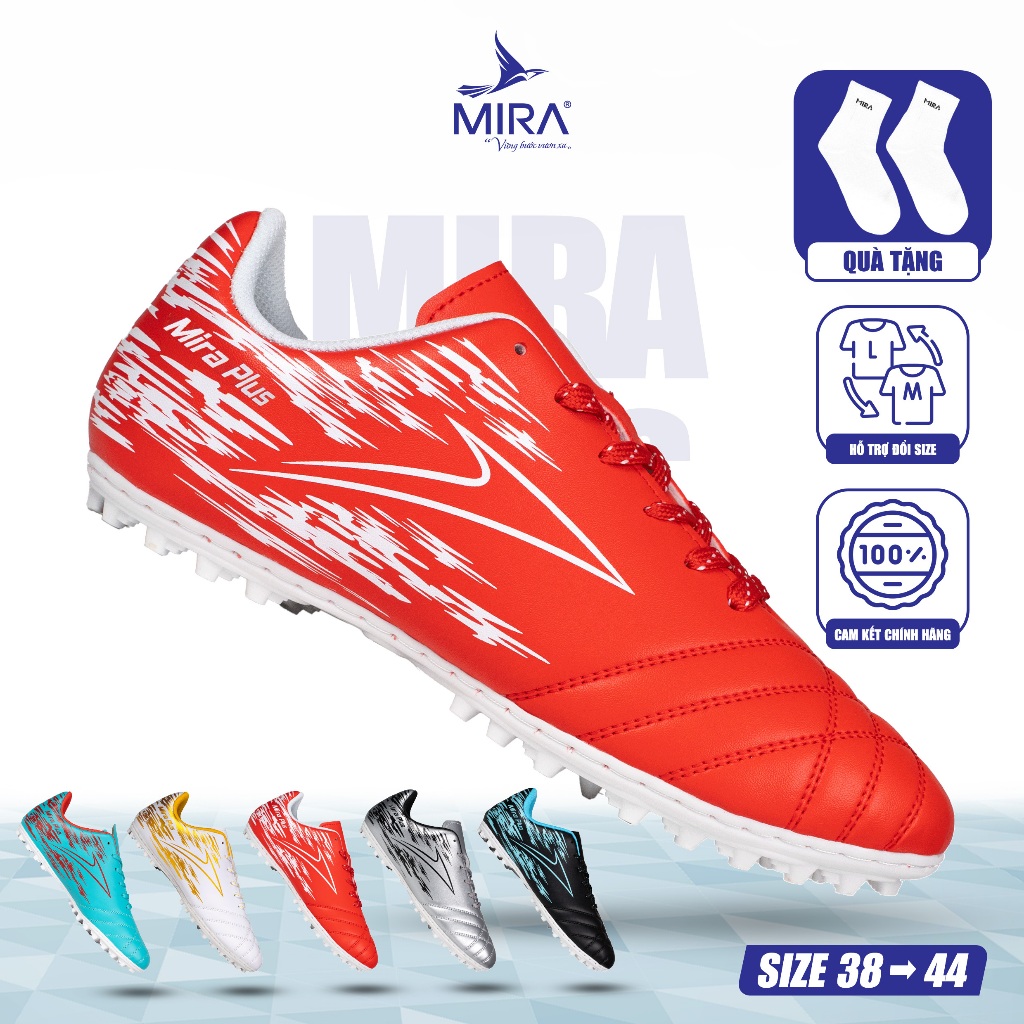 Giày Đá Banh MIRA PLUS Chất Liệu Da PU Cao Cấp, Đế Giày May Full Chắc Chắn, Bám Sân