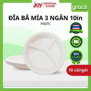  10 đĩa dùng 1 lần 3 ngăn 10in  trắng  làm từ bã mía hàng nhập khẩu Thái Lan P007C 