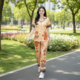 [PYJAMA] Bộ Đồ Mặc Nhà Nữ Lụa Dài Tay Mang Vẻ Đẹp Nữ Tính Trang Nhã In Họa Tiết 3D Size 42-69kg