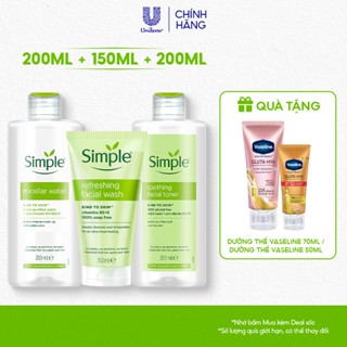 [LIVE] Combo 3 bước dưỡng Simple Nước tẩy trang 200ml + Sữa rửa mặt 150ml + Nước hoa hồng 200ml
