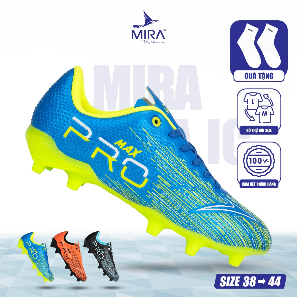 Giày Đá Bóng Sân Cỏ Tự Nhiên MIRA PRO MAX FG Chính Hãng, Bề Mặt TPU & Microfiber Êm Ái, Đinh FG Bám Sân