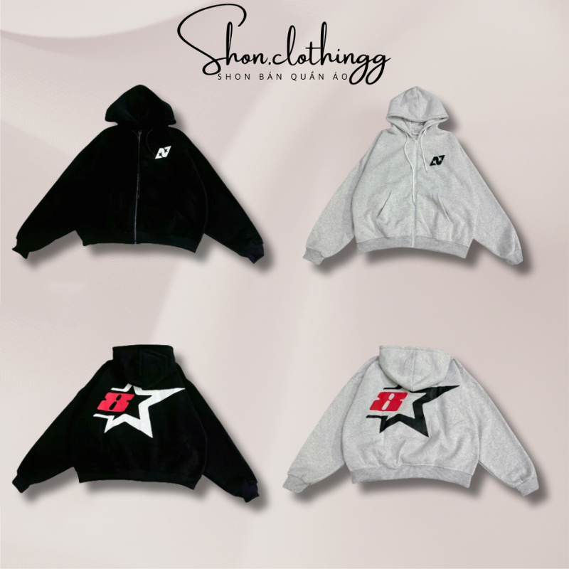 Áo Khoác Hoodie Zip Eight Star Nỉ Bông Dày Dặn Thoáng Mát Full Tem Tag Mạc Form Rộng Unisex