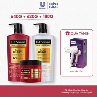[LIVE HANNAH] Combo Dầu Gội - Dầu Xả - Kem Ủ TRESemmé Keratin Smooth Keratinbond+Cho Tóc Vào Nếp 640g,620g,180ml 