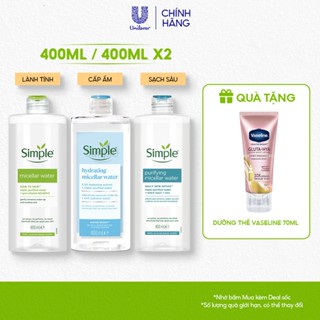 [LIVE HANNAH] Tuýp lẻ/ Combo 2 Nước Tẩy Trang sạch sâu và cấp ẩm cho da Simple Micellar Water 400ml