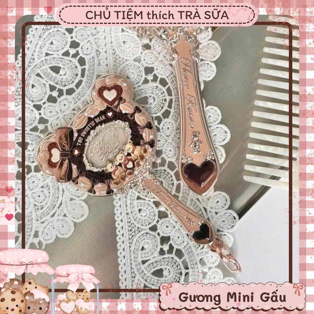 [Sẵn- Hỏa Tốc HCM] Gương Mini (Dạng Móc Treo) Gấu Kem The Sweetie Bear Flower Knows Vỏ Sò Biển Xanh