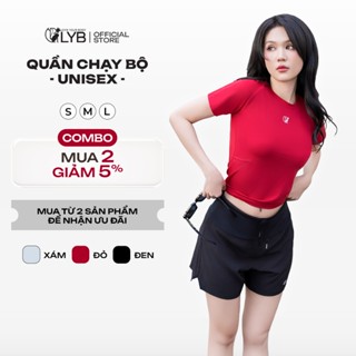 LYB - Quần đùi chạy bộ nam nữ, quần đùi thể thao vải dù cao cấp có lót, lưng phối lưới đựng đồ