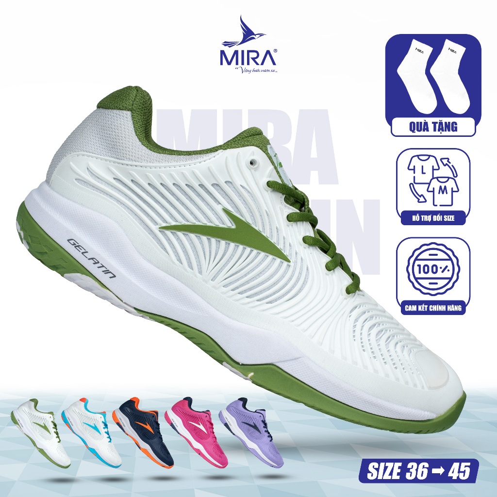 Giày Thể Thao Pickleball MIRA GELATIN Unisex Nhẹ Êm, Bám Sân Tốt, Hỗ Trợ Bật Nhảy Và Di Chuyển Linh 
