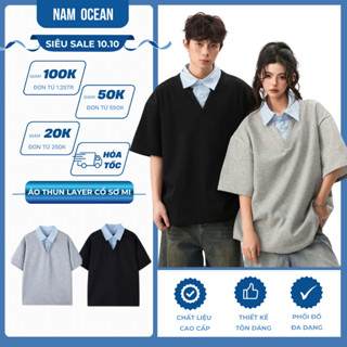 Áo Thun Layer NAM OCEAN Cổ Phối Sơ Mi Nam Nữ Unisex Form Rộng Hàn Quốc Size S-2XL Đa Dạng Màu M11