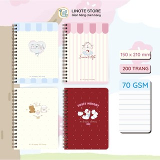  LINOTE Sổ Lò xo A5 SWEET dòng kẻ ngang 200 trang định lượng 70 sổ tay ghi chép sổ học sinh 