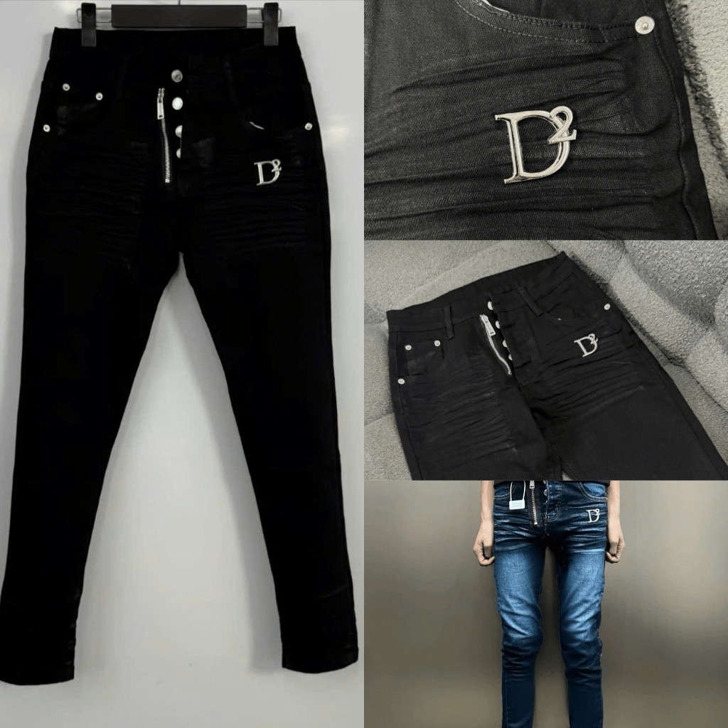 Quần jeans D2 gim đen mix khóa lệch bảng 4 cúc trơn đơn giản- Menswear Pants