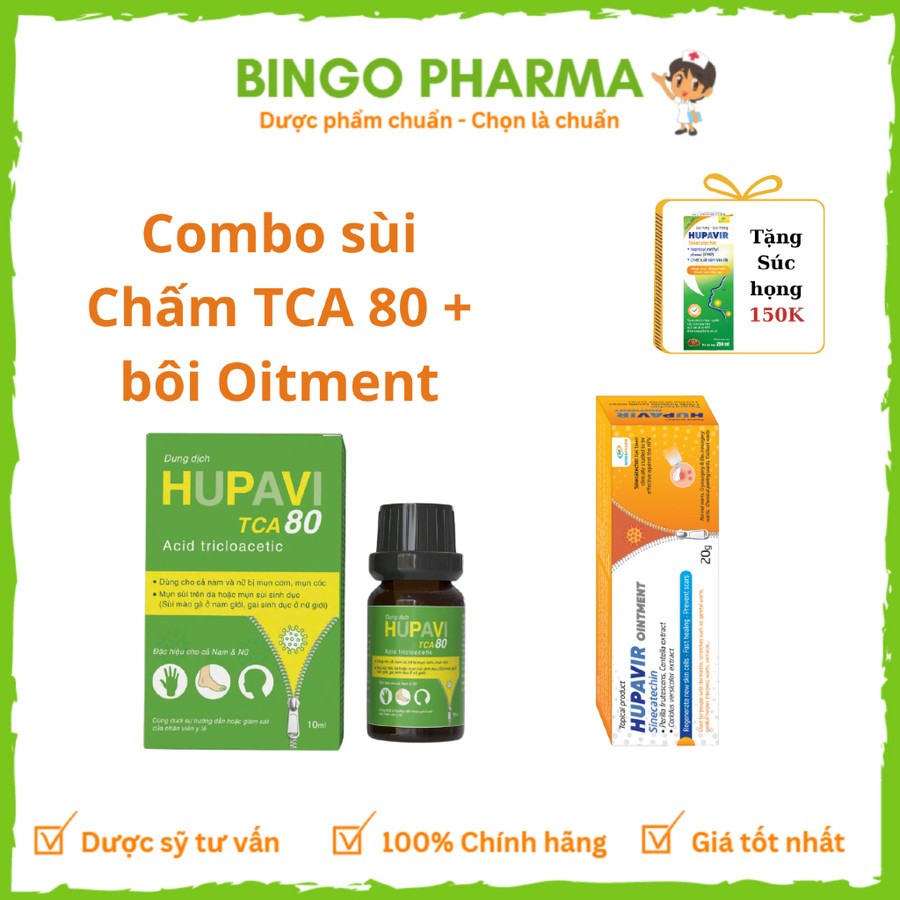 Bộ chấm rụng sùi Hupavir TCA, bôi Hupavir Ointment 20g hỗ trợ sùi, mụn cơm, mụn cóc