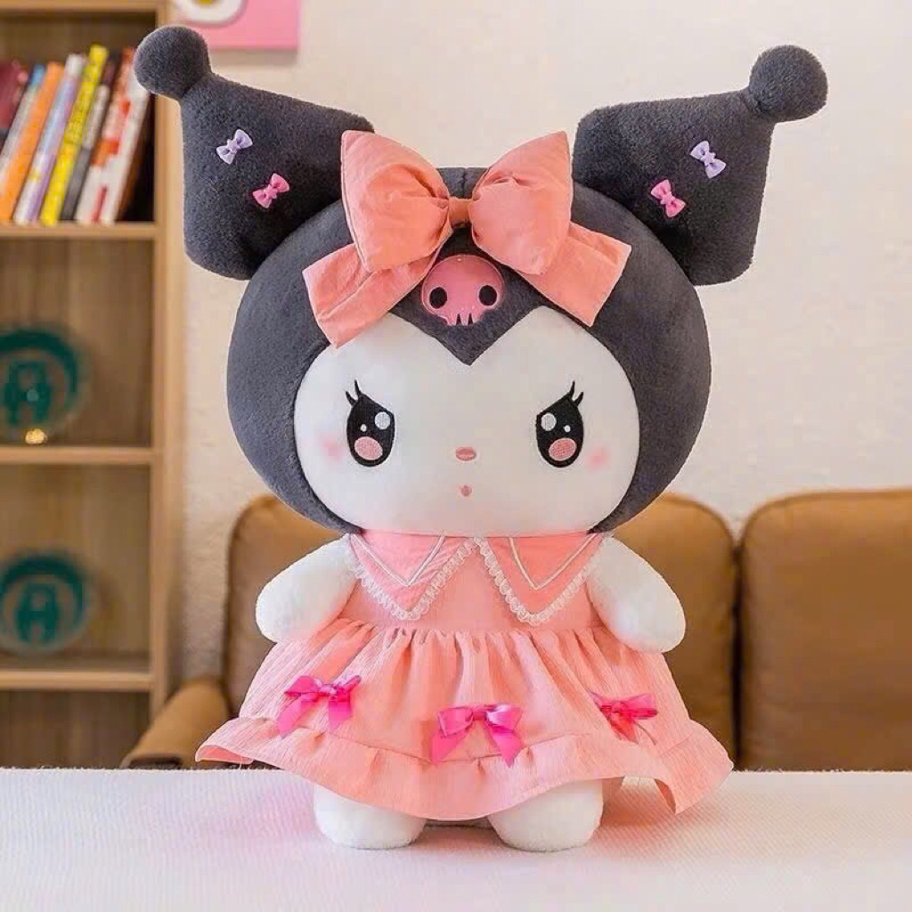 Gấu Bông Kuromi Váy Nơ Hồng dễ thương, Gấu Bông Kuromi cao cấp, Gấu Bông Kuromi làm quà tặng sinh nh