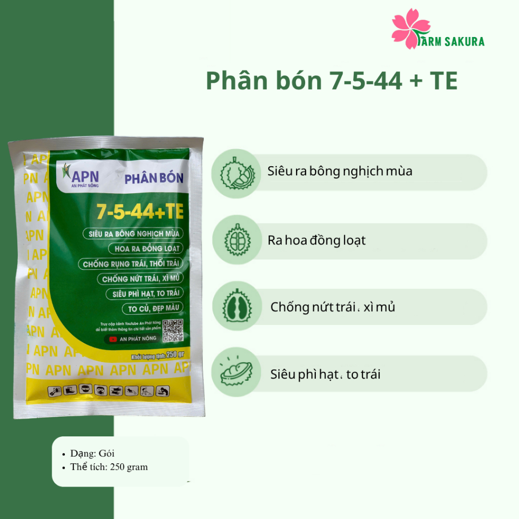 Phân Bón 7-5-44+ TE Cho Sầu Riêng và Cây Trồng Khác