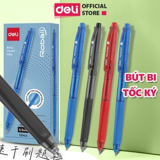 Combo 5 10 20 Bút Bi Bấm Ngòi 0.5mm Deli Mực Xanh Đen Đỏ Nét Thanh Mảnh Ngòi Bi Cao Cấp Viết Trơn Tru Có Đệm Tay Êm Ái 