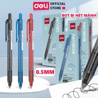 Combo 5 Bút Bi Bấm Deli - Bút Gel Viết Bi Ngòi 0.5mm Mực Xanh Đen Đỏ Mực Đều Viết Đẹp Chính Hãng Cho Học Sinh Văn Phòng