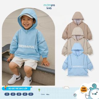  Áo khoác gió cho bé Mompa 1-5 tuổi có mũ 2 lớp lót lưới mềm mại khoá kéo dây rút bo ống ấm áp 0103 